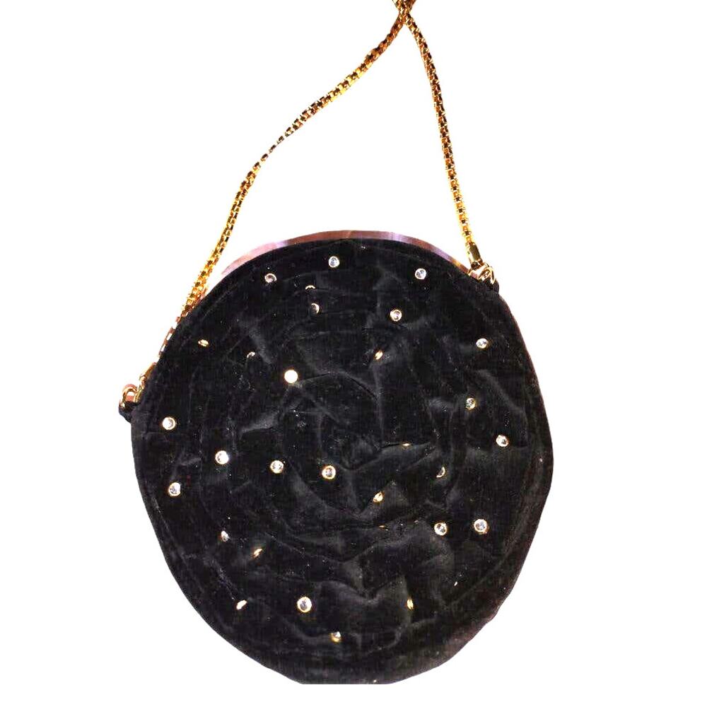 Betsey Johnson Black Velvet Rosette Mini crossbody bag